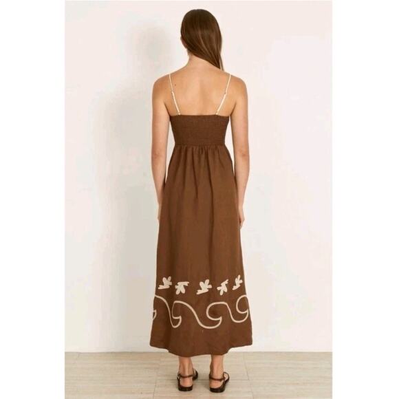 Mon Renn Fresco Embroidered Hemline Sundress Maxi Dress Linen Blend Small - Picture 3 of 11